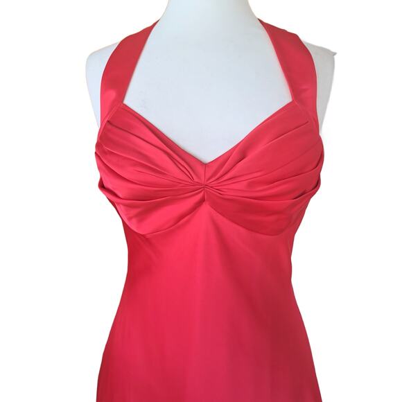 CALVIN KLEIN Red Satin Midi Cocktail Dress Sz 10 Sweetheart High Low X Back - Picture 5 of 9